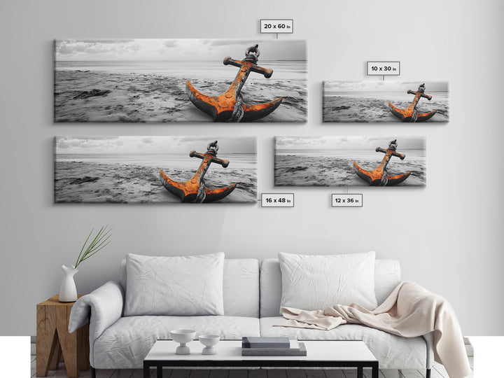 Rusted Anchor, Coastal Decay, Ocean Shore, Nautical Minimalism, Framed Canvas Print, Beach House Wall Art, Bathroom Wall Decor