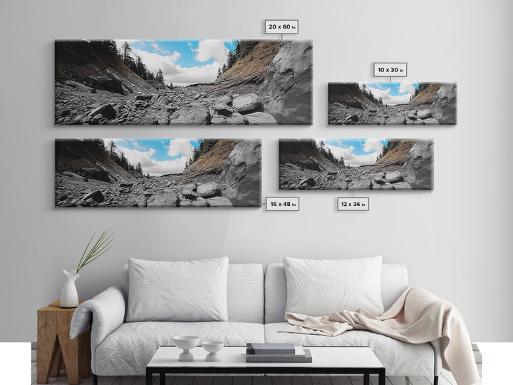 Rocky Trail, Blue Sky, Wilderness Path, Forest Adventure, Canvas Print, Rustic Nature Art, Hiking Wall Art, Cabin Living Room Decor