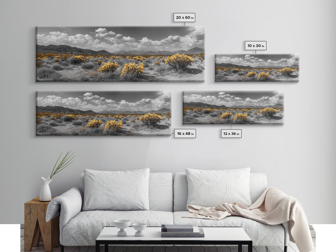 Desert Cactus, Southwestern Vibes, Golden Landscape, Boho Earth Tones, Framed Canvas Print, Entryway Wall Art, Desert Home Decor