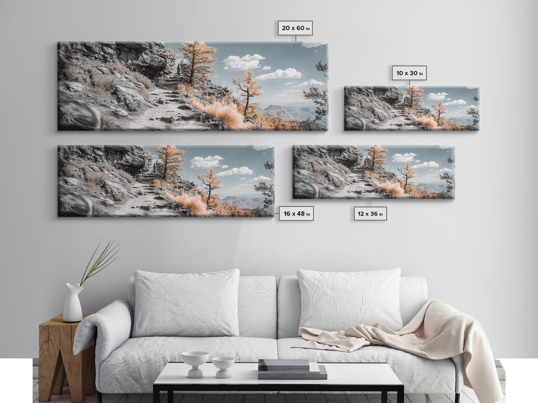 Canyon Hike, Autumn Pathway, Orange Foliage, Rocky Trail, Framed Canvas Print, Nature Adventure Wall Art, Boho Fall Home Decor