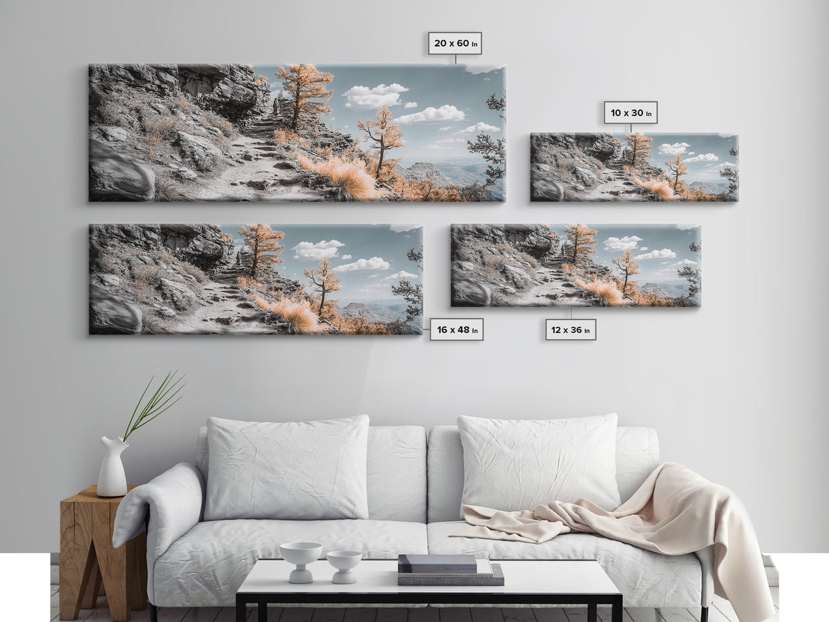 Canyon Hike, Autumn Pathway, Orange Foliage, Rocky Trail, Framed Canvas Print, Nature Adventure Wall Art, Boho Fall Home Decor