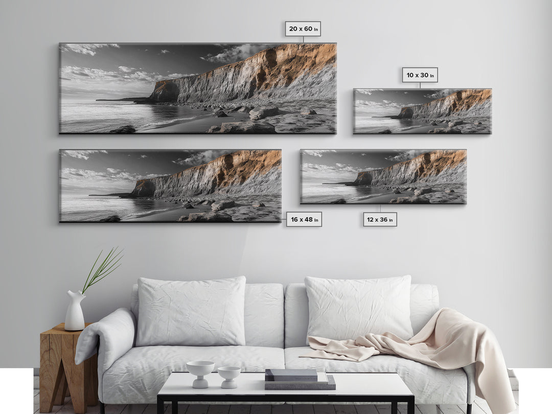 Coastal Cliffs Sunset, Rugged Shoreline Scene, Seaside Beauty, Framed Canvas Print, Earth Tone Art, Living Room Decor, Nature Wall Art