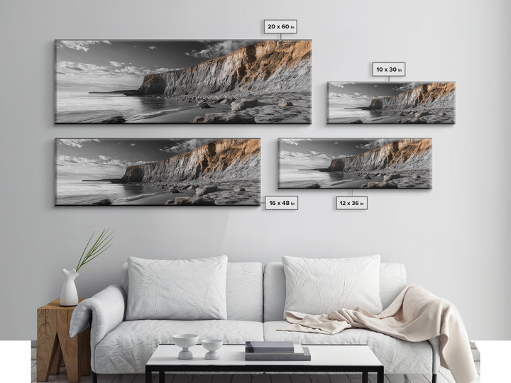 Coastal Cliffs Sunset, Rugged Shoreline Scene, Seaside Beauty, Framed Canvas Print, Earth Tone Art, Living Room Decor, Nature Wall Art