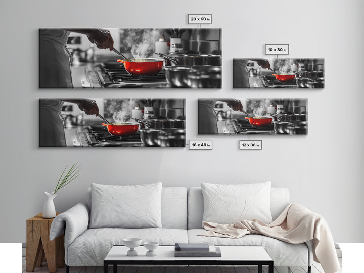 Red Cooking Pot, Steamy Kitchen Scene, Culinary Art Moment, Framed Canvas Print, Kitchen Wall Art, Modern Home Decor, Foodie Gift