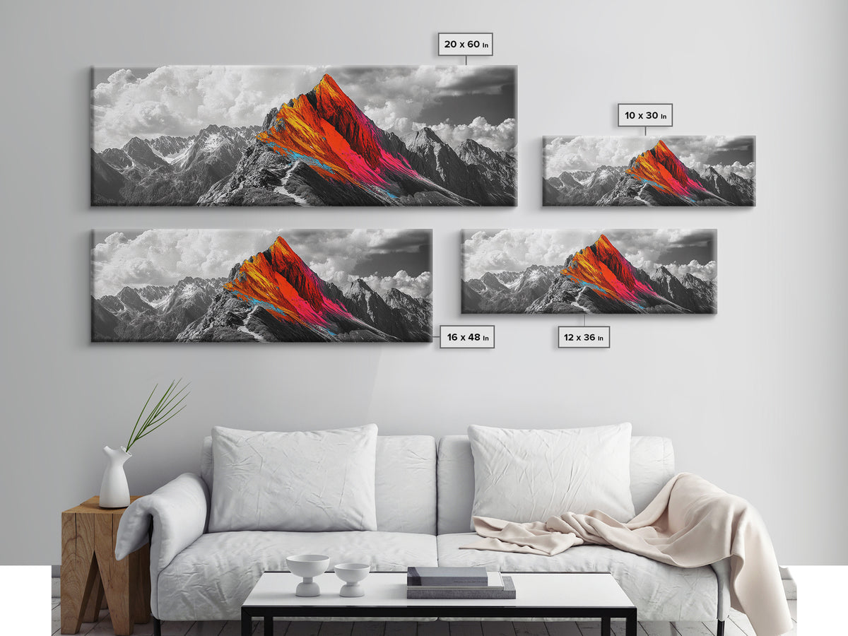 Neon Mountain Peak, Abstract Vibrant Alps, Bold Wilderness Colors, Framed Canvas Print, Modern Wall Art, Adventure Home Decor