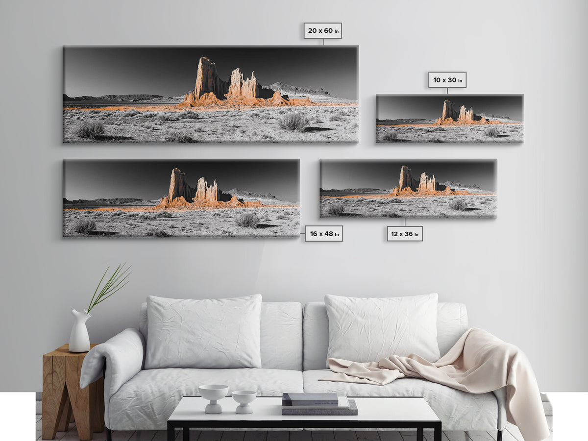 Desert Monolith Landscape, Orange Canyon Art, Southwest Nature Wall Decor, Framed Canvas Print, Rustic Home Art, Minimalist Earth Tones