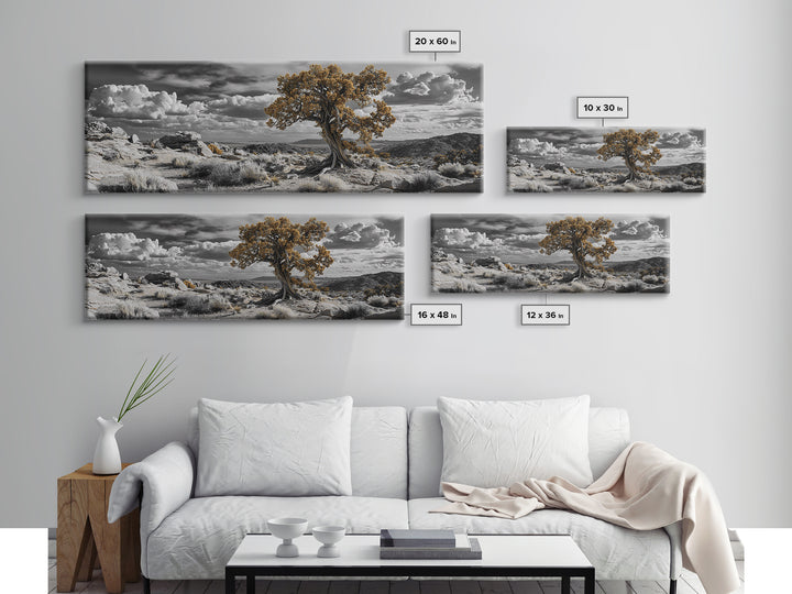 Twisted Desert Tree, Rocky Canyon Art, Dramatic Sky Nature Scene, Framed Canvas Print, Rustic Wall Decor, Moody Western Home Aesthetic