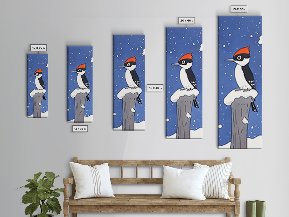Pileated Woodpecker In Falling Snow Wall Art, Winter Bird Canvas Print, Woodland Wildlife Decor, Cabin Christmas Gift, Art Print