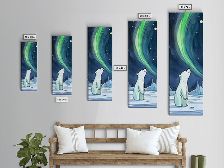 Polar Bear Watching Northern Lights Wall Art, Aurora Canvas Print, Arctic Animal Art, Nursery Decor, Winter Nature Wall Decor