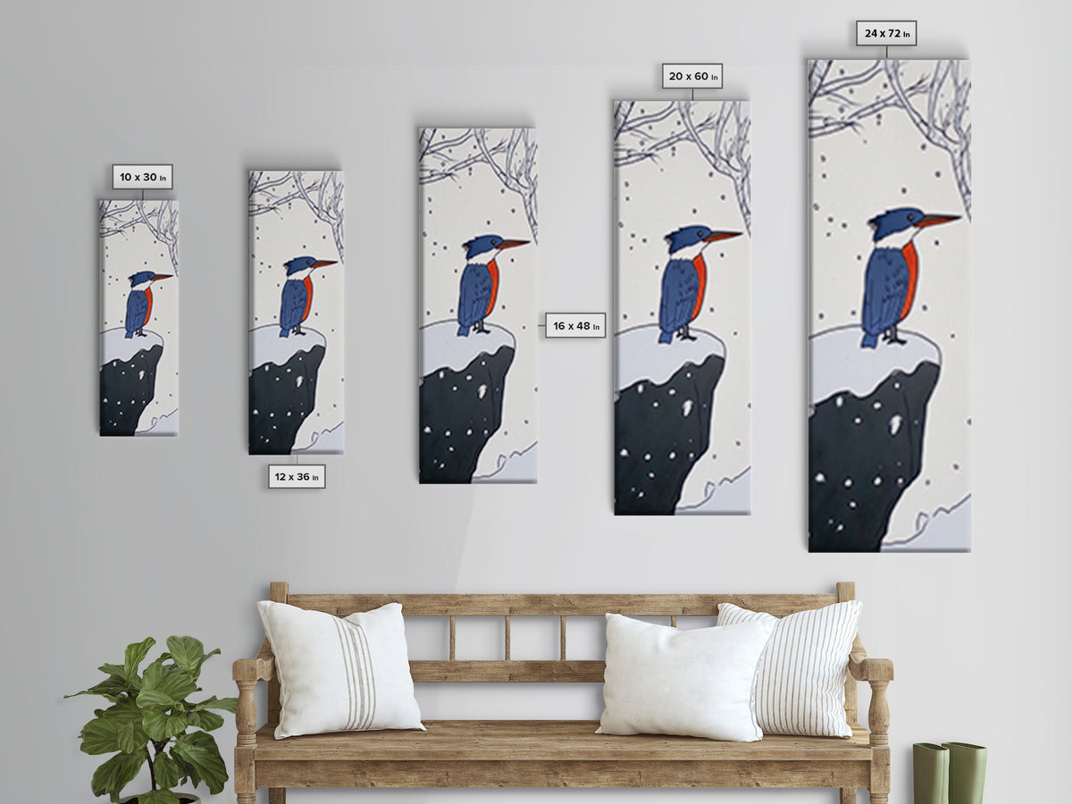 Snowy Kingfisher In Winter Forest Wall Art, Blue Orange Bird Print, Whimsical Woodland Decor, Nursery Room Gift, Kids Wall Art
