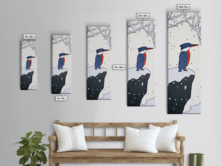Snowy Kingfisher In Winter Forest Wall Art, Blue Orange Bird Print, Whimsical Woodland Decor, Nursery Room Gift, Kids Wall Art