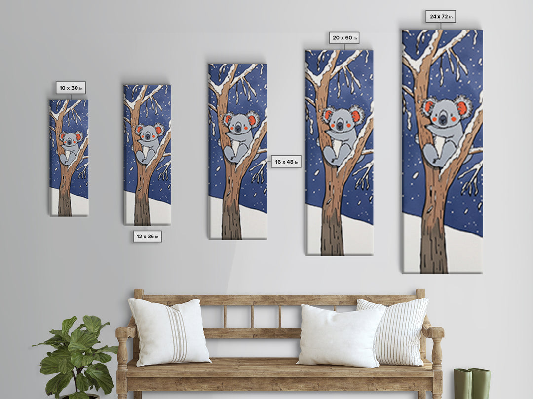 Cute Koala In Snowy Tree Canvas Print, Whimsical Animal Wall Art, Kids Room Decor, Nursery Wildlife Gift, Woodland Baby Decor