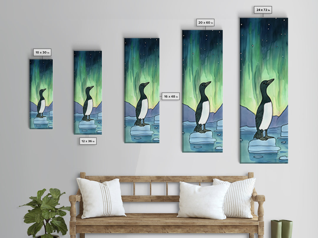 Penguin Under Northern Lights Wall Art, Aurora Night Sky Canvas Print, Whimsical Polar Animal Decor, Nursery Gift, Kids Room