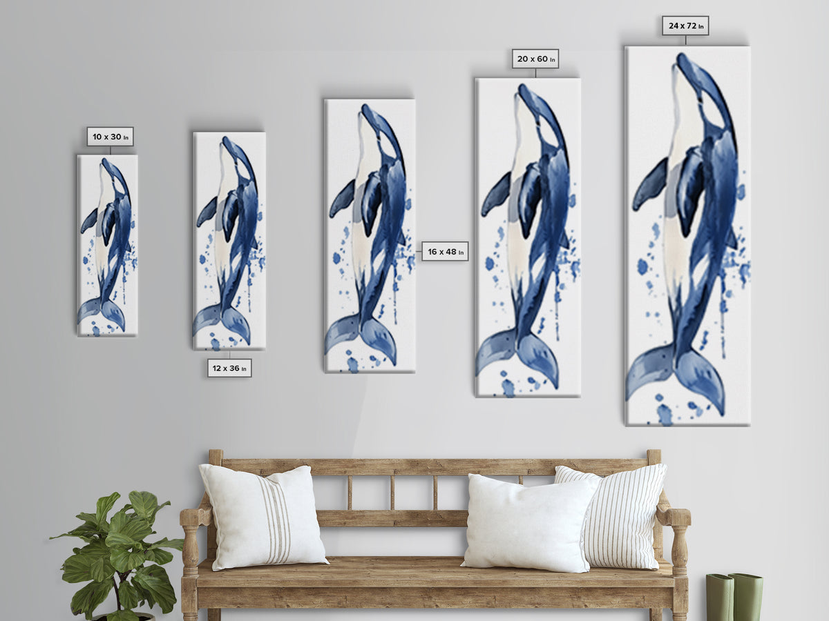 Blue Whale Watercolor Canvas Print, Ocean Animal Wall Art, Nautical Nursery Decor, Coastal Bathroom Art, Ocean Lover Gift