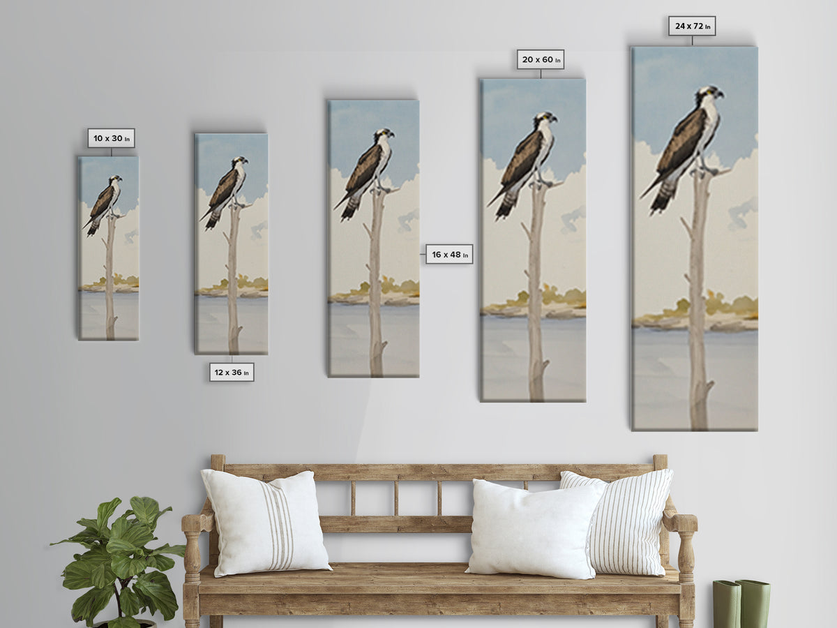 Osprey On Bare Tree Wall Art, Serene Lake Landscape Print, Coastal Wildlife Decor, Rustic Nature Art, Gift For Bird Lover