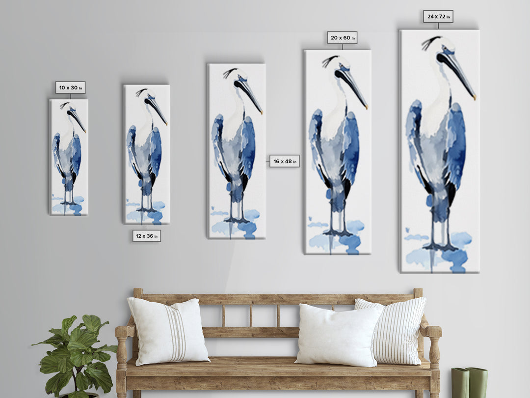Blue Heron Watercolor Wall Art, Coastal Bird Print, Nautical Bathroom Decor, Ocean Wildlife Art, Elegant Lake House Gift