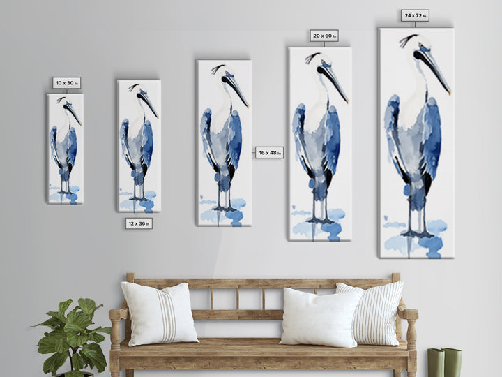 Blue Heron Watercolor Wall Art, Coastal Bird Print, Nautical Bathroom Decor, Ocean Wildlife Art, Elegant Lake House Gift