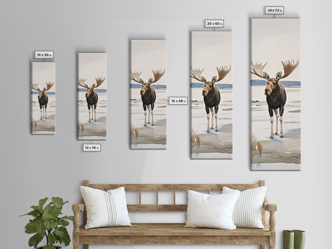 Snowy Moose Watercolor Wall Art, Rustic Wildlife Print, Cabin Decor, Winter Landscape Art, Nature Lover Housewarming Gift