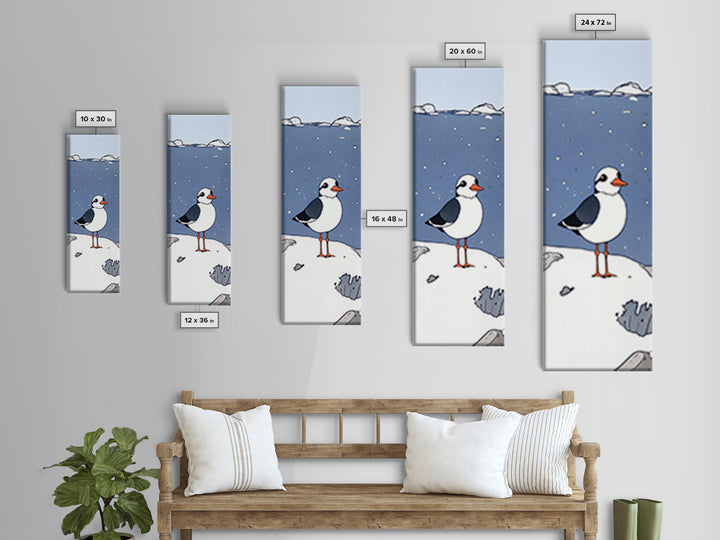 Whimsical Puffin Snow Scene Wall Art, Arctic Bird Print, Coastal Nursery Decor, Cute Animal Art, Winter Wildlife Gift, Kids Room Decor