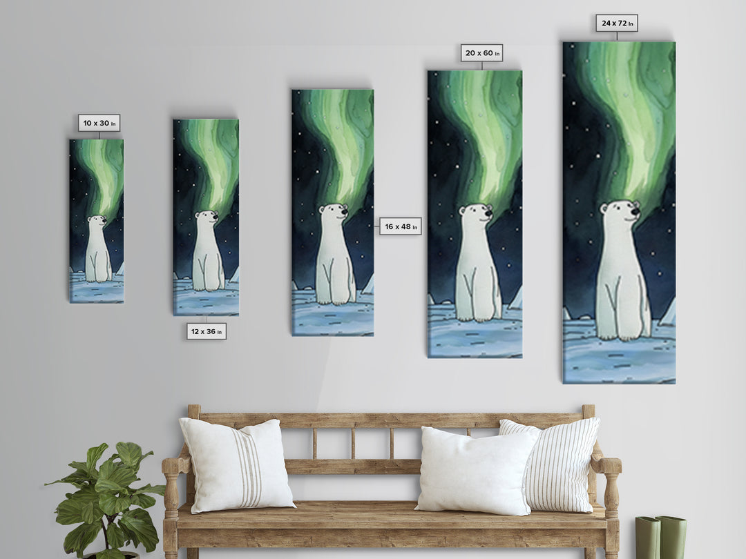 Polar Bear Northern Lights Canvas Print Cute Arctic Animal Art, Celestial Nursery Decor, Kids Room Wall Art Gift For Baby Shower