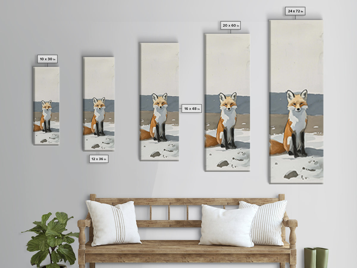 Minimal Fox In Snow Wall Art, Modern Wildlife Canvas Print, Scandinavian Animal Decor, Woodland Nursery Art, Neutral Home Decor