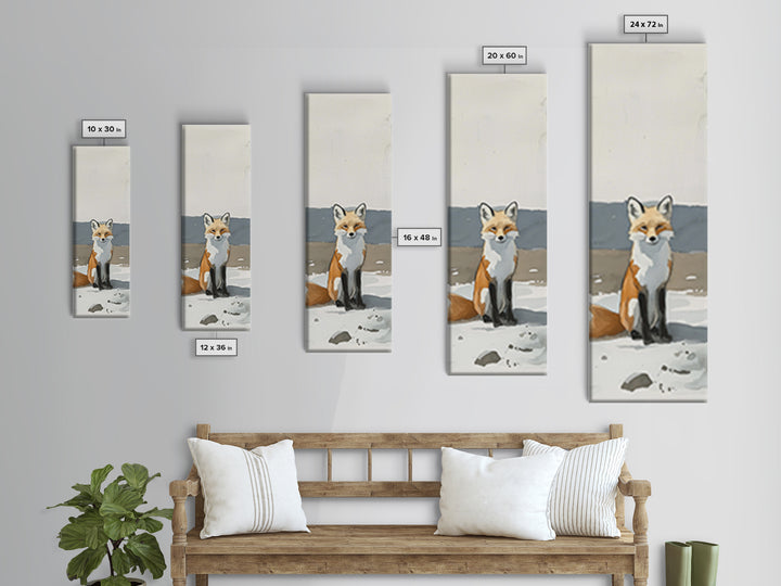 Minimal Fox In Snow Wall Art, Modern Wildlife Canvas Print, Scandinavian Animal Decor, Woodland Nursery Art, Neutral Home Decor