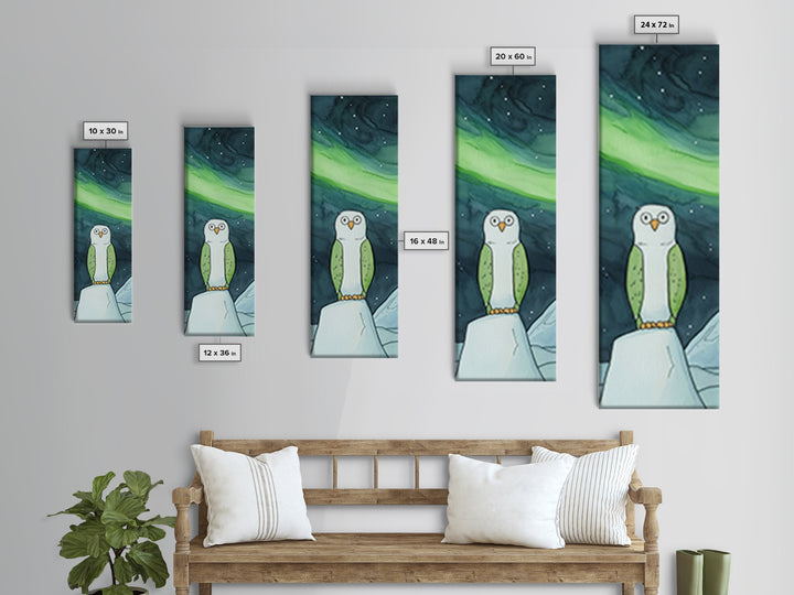 Cute Owl Under Aurora Wall Art, Whimsical Northern Lights Canvas Print, Kids Room Decor, Nursery Animal Art, Winter Gift