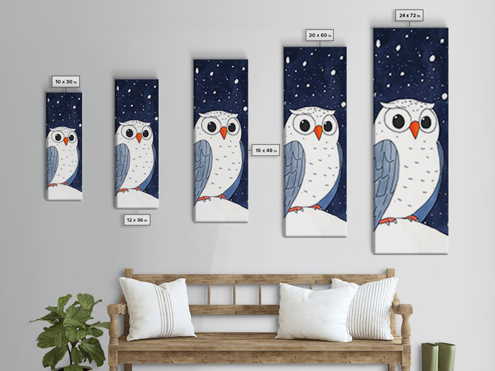 Snowy Owl Closeup Wall Art, Cute Winter Bird Canvas Print, Whimsical Nursery Decor, Kids Room Art, Snowfall Animal Gift Print