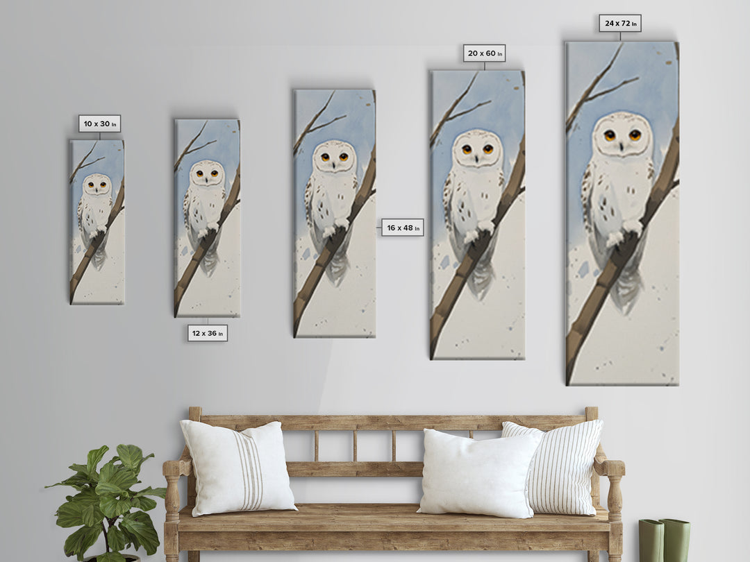 Snowy Owl On Winter Branch Wall Art, Watercolor Bird Print, Woodland Nursery Decor, Rustic Wildlife Art, Nature Lover Gift