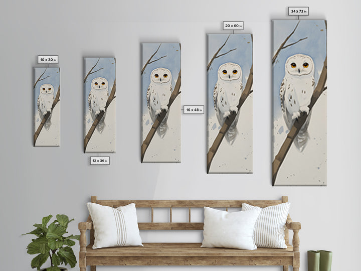 Snowy Owl On Winter Branch Wall Art, Watercolor Bird Print, Woodland Nursery Decor, Rustic Wildlife Art, Nature Lover Gift
