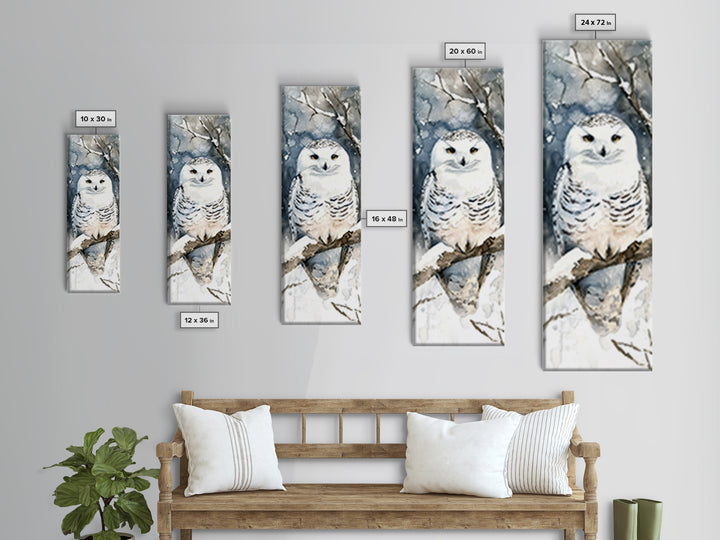 Realistic Snowy Owl In Snowy Forest Framed Canvas Print, Winter Wildlife Art, Nature Wall Decor, Rustic Cabin Decor Gift