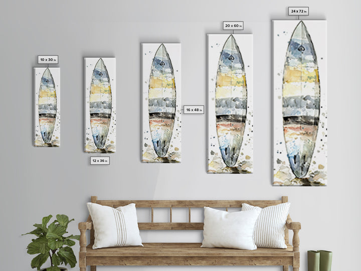 Weathered Surfboard Ocean Stripes Canvas Print, Coastal Wall Art, Beach House Decor, Nautical Wall Decor, Surf Art, Ocean Wall Art