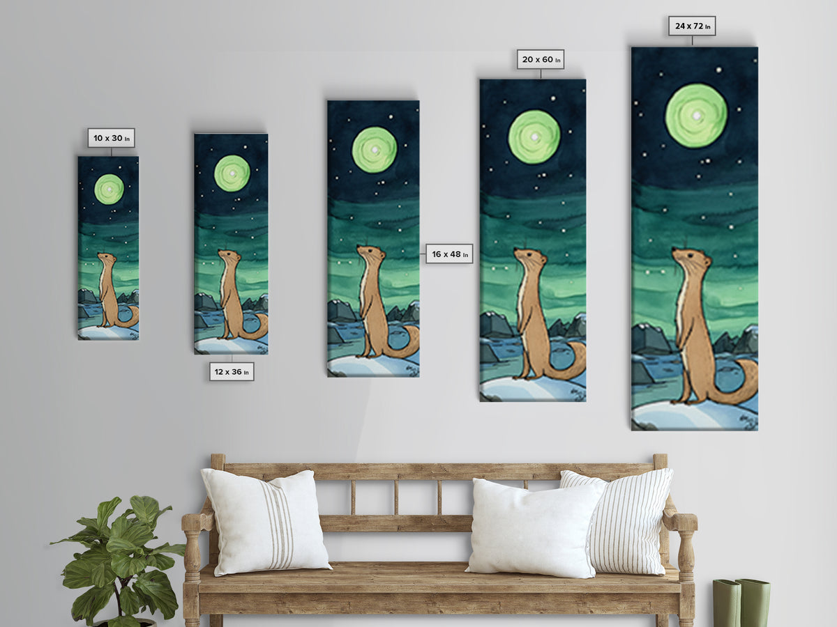 Otter Under Green Moon Aurora Wall Art, Whimsical Animal Print, Celestial Nursery Decor, Cute Kids Room Art, Gift For Her