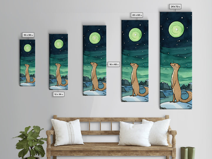 Otter Under Green Moon Aurora Wall Art, Whimsical Animal Print, Celestial Nursery Decor, Cute Kids Room Art, Gift For Her