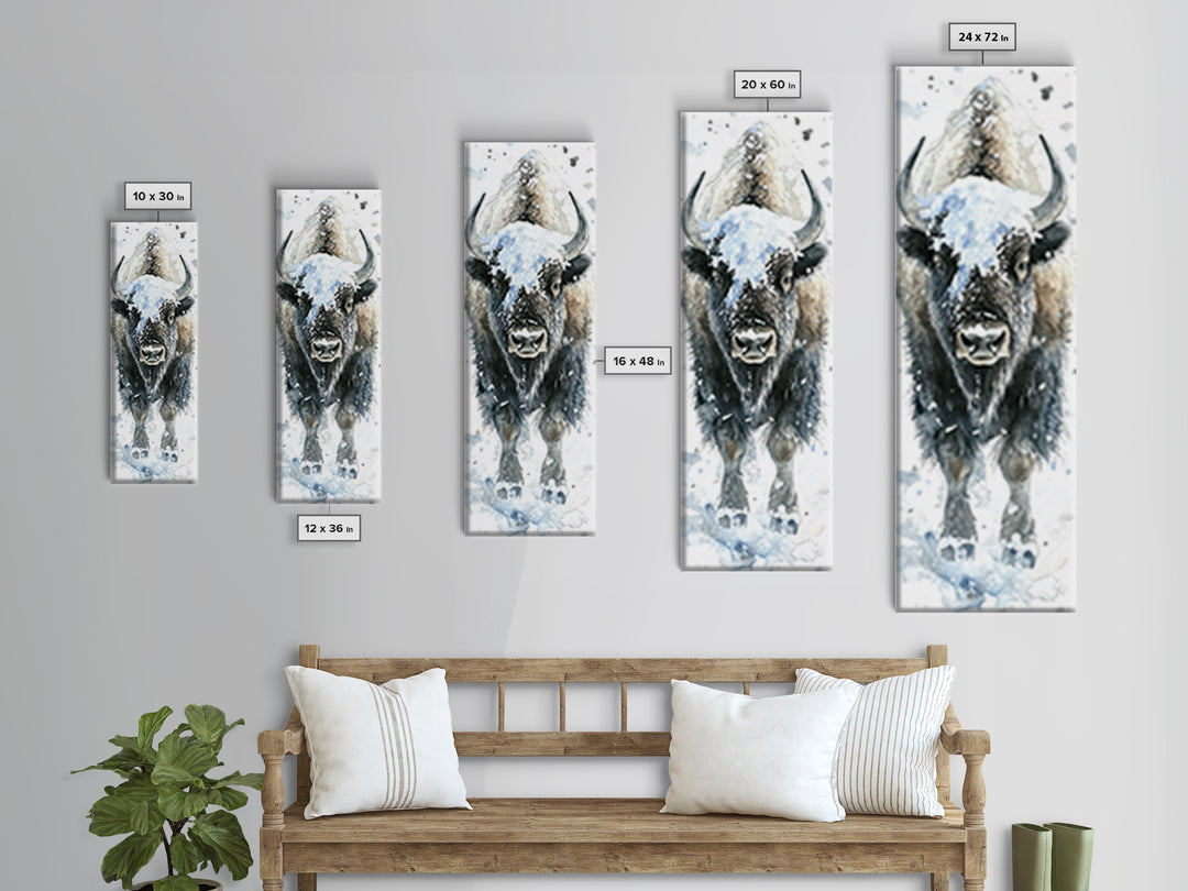 Snowy Bison Portrait Framed Canvas Print, Rustic Wildlife Wall Art, Western Animal Decor, Winter Lodge Housewarming Gift