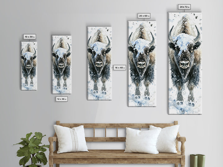 Snowy Bison Portrait Framed Canvas Print, Rustic Wildlife Wall Art, Western Animal Decor, Winter Lodge Housewarming Gift