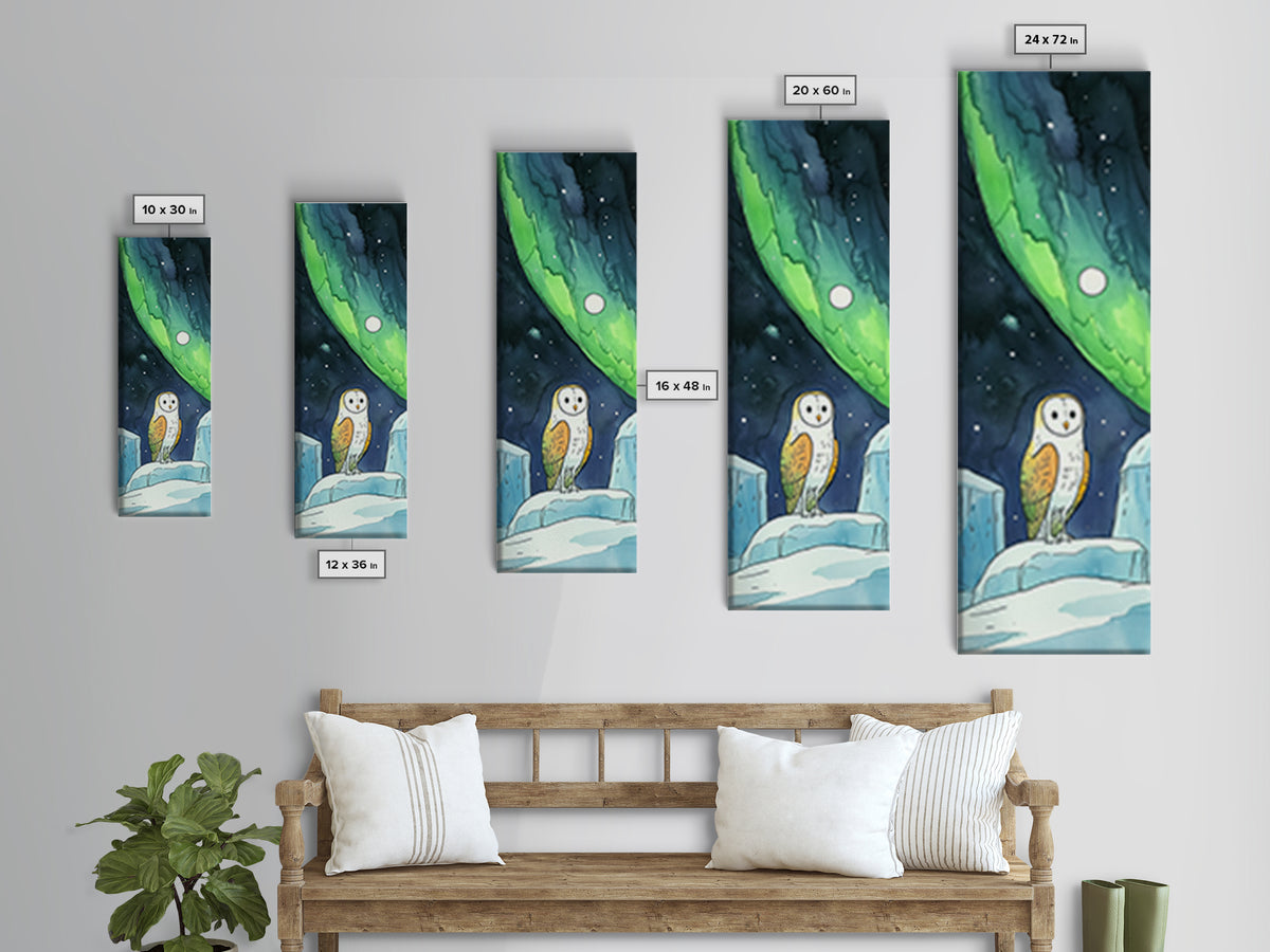Barn Owl Under Northern Lights Canvas Print, Celestial Wall Art, Aurora Borealis Nursery Decor, Arctic Wildlife Gift For Owl Lovers