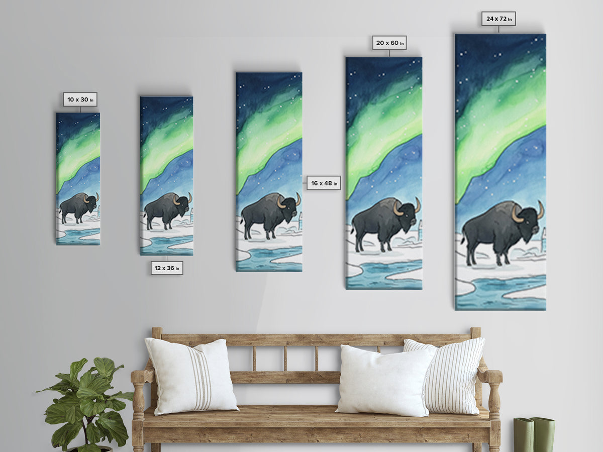 Aurora Bison Arctic Tundra Canvas Print, Wildlife Wall Art, Nature Inspired Decor, Kids Room Art, Animal Lover Gift Idea
