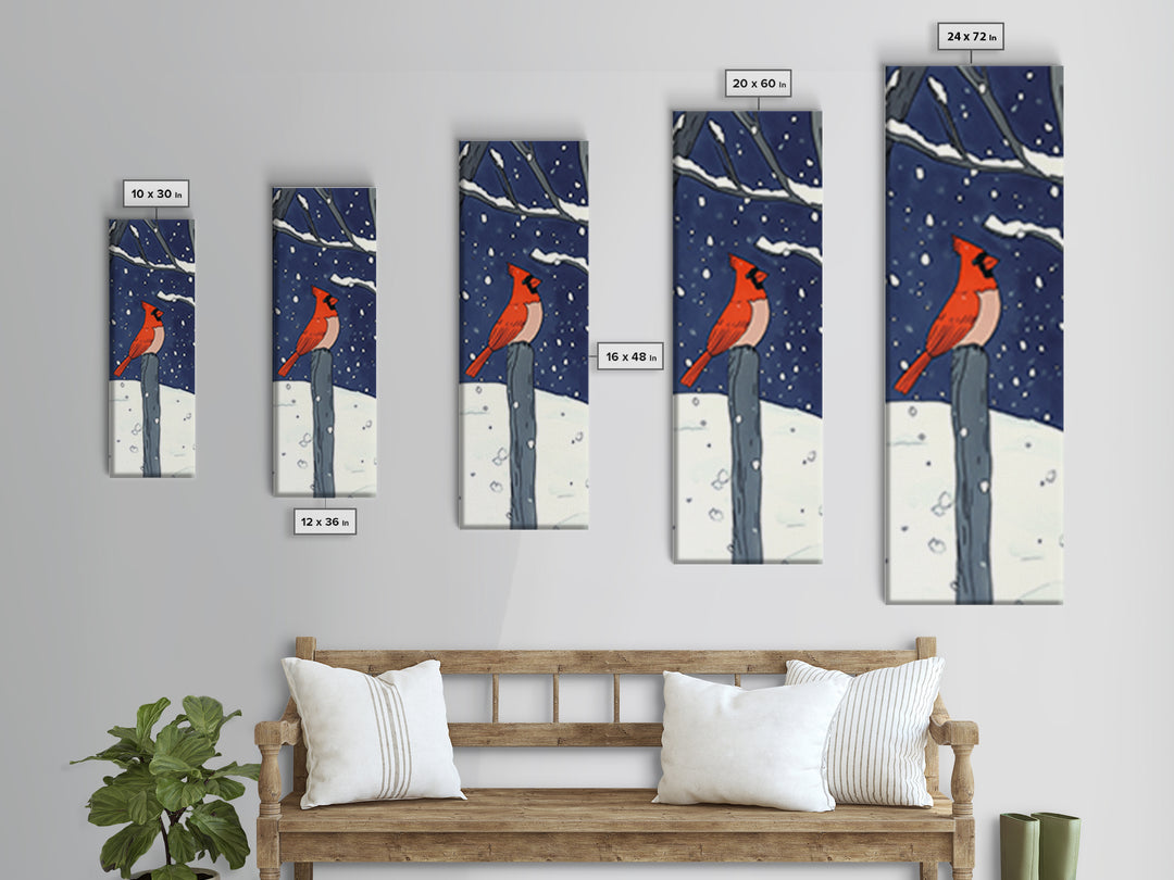 Red Cardinal On Snowy Fence Post Canvas Print, Winter Bird Wall Art, Rustic Home Decor, Christmas Gift, Nature Wall Decor