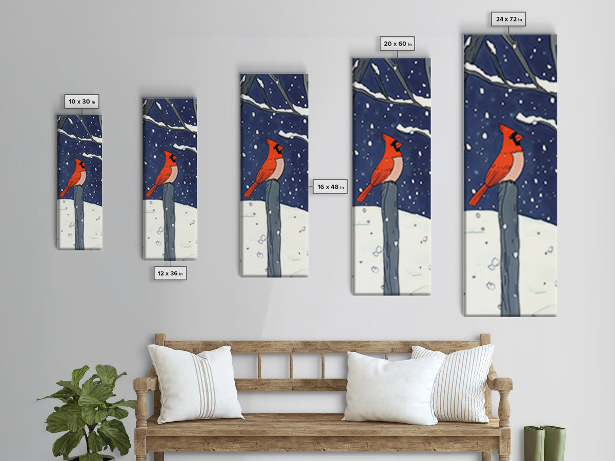 Red Cardinal On Snowy Fence Post Canvas Print, Winter Bird Wall Art, Rustic Home Decor, Christmas Gift, Nature Wall Decor
