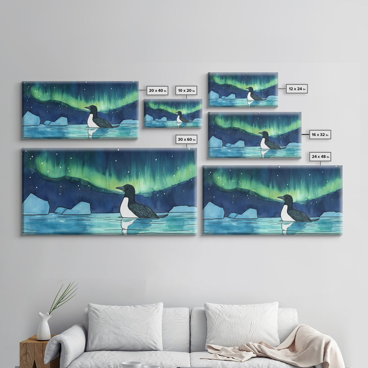 Loon Under Northern Lights Wall Art, Arctic Lake Canvas Print, Wildlife Bird Print, Coastal Nature Decor, Gift For Her, Home Decor