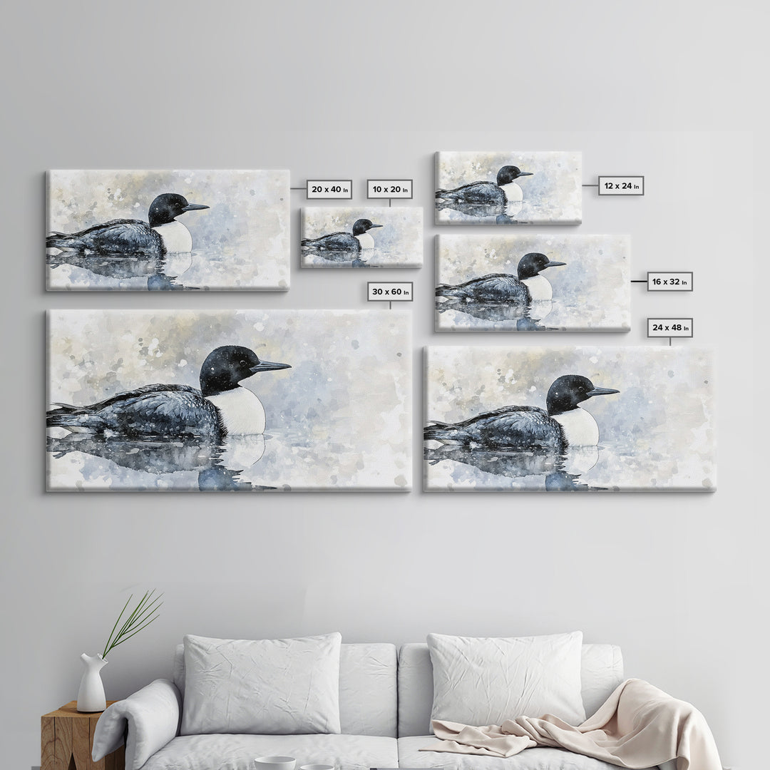 Watercolor Loon On Misty Lake Wall Art, Coastal Bird Canvas Print, Nature Wildlife Decor, Serene Lake House Gift, Living Room Fine Art Print
