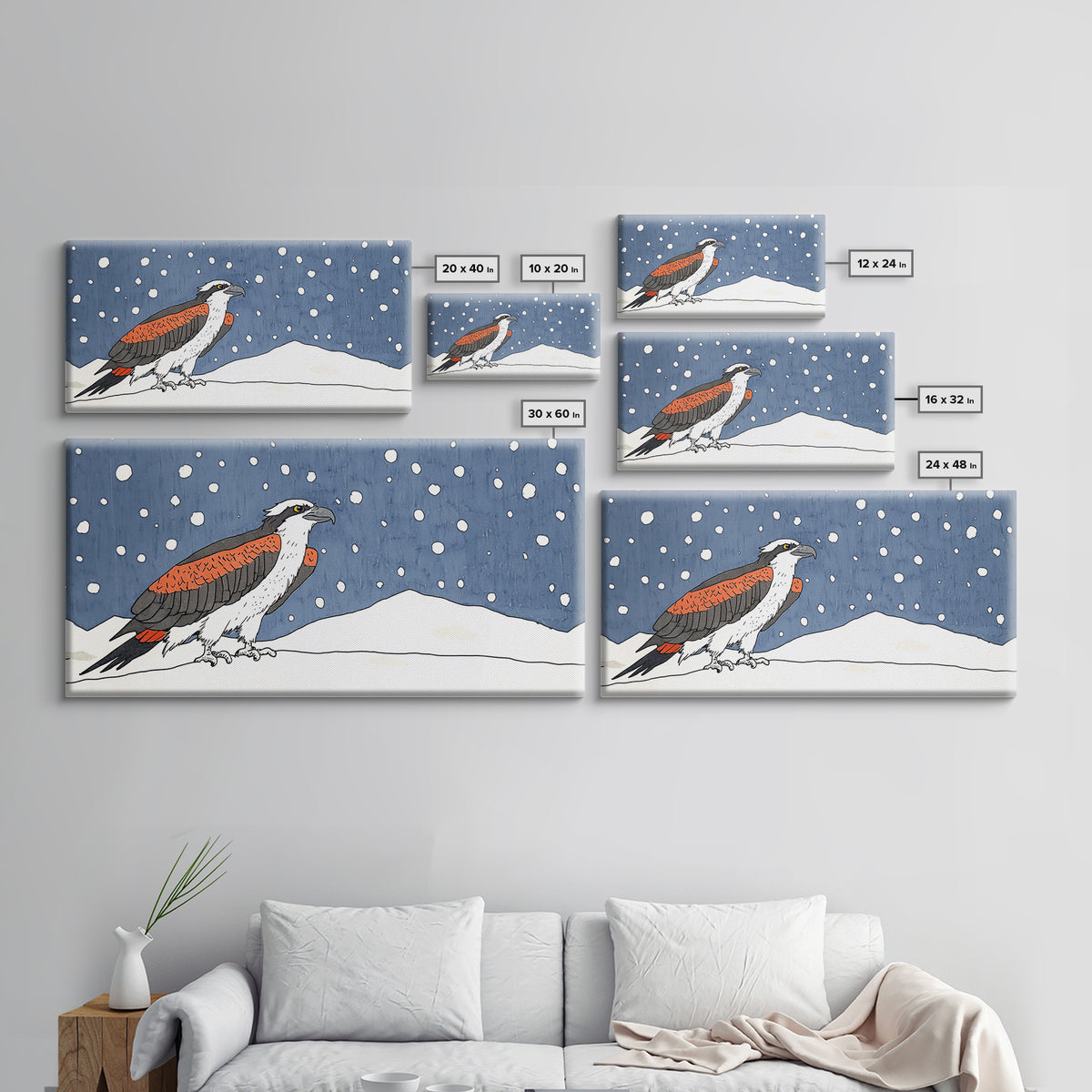 Snowy Osprey Hawk In Winter Landscape Wall Art, Bird Lover Gift, Rustic Wildlife Print, Cabin Decor Canvas Art, Nature Wall Decor