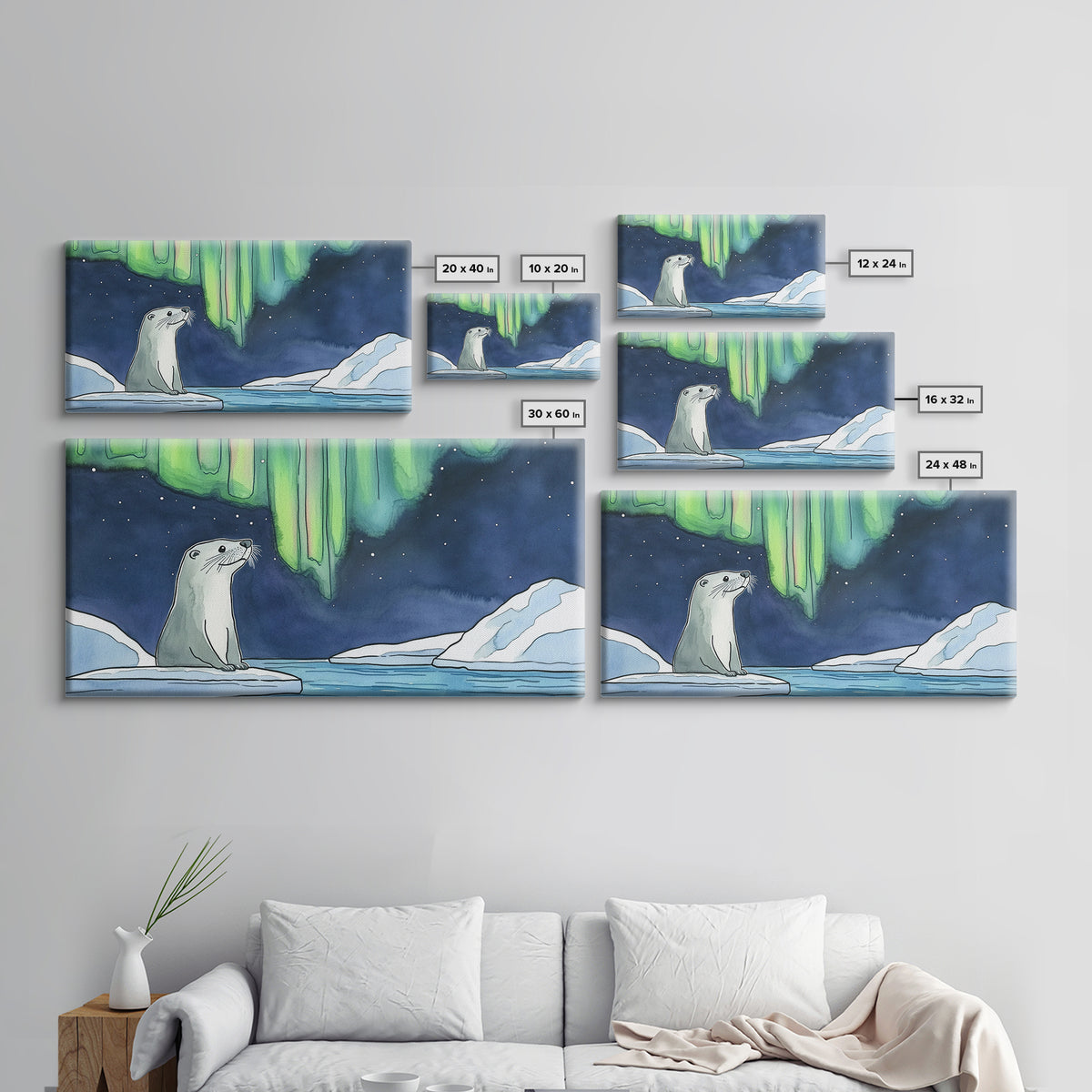 Arctic Seal Under Northern Lights Wall Art, Aurora Ocean Animal Print, Whimsical Nursery Decor, Coastal Canvas Print, Housewarming Gift