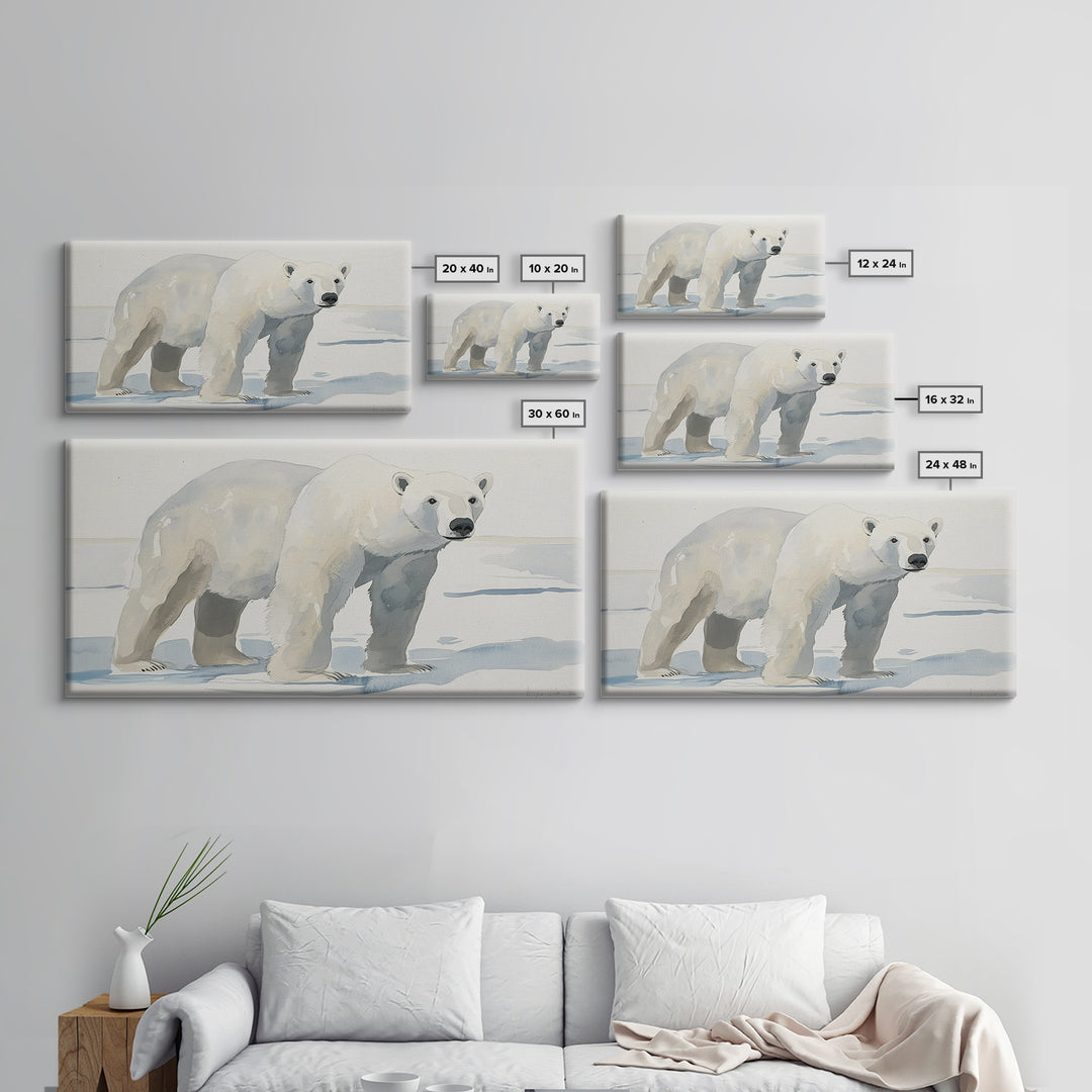 Polar Bear On Arctic Ice Wall Art, Watercolor Wildlife Canvas Print, Coastal Nursery Decor, Animal Lover Gift, Kids Room Art