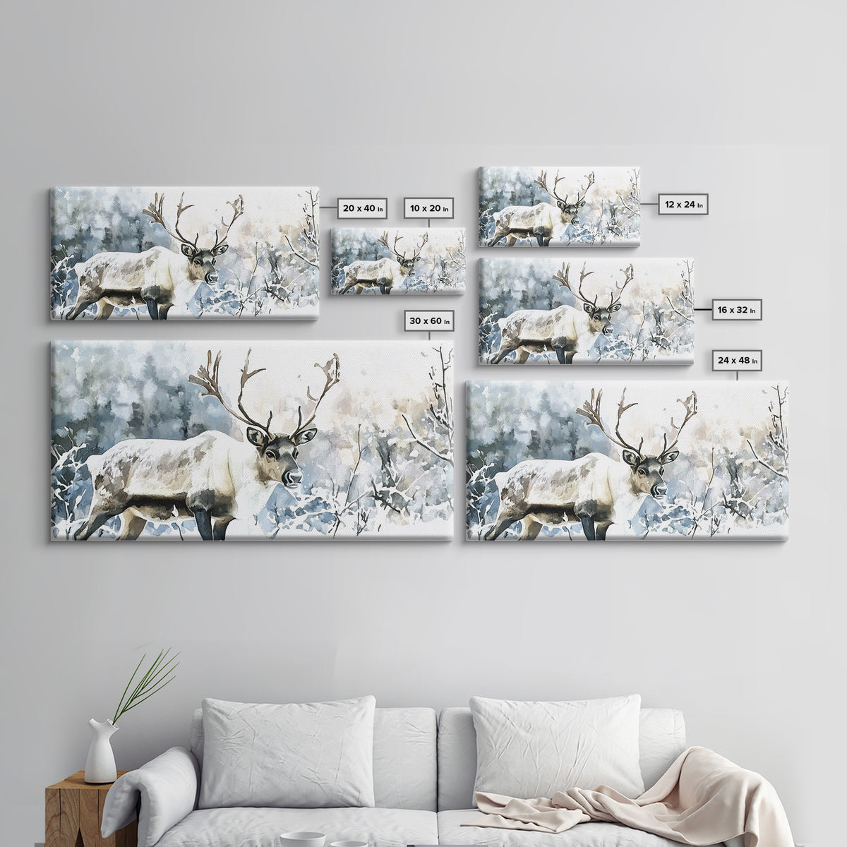 Majestic Caribou In Frosted Woods Framed Canvas Print, Winter Wildlife Wall Art, Rustic Cabin Decor, Nature Lover Art Gift
