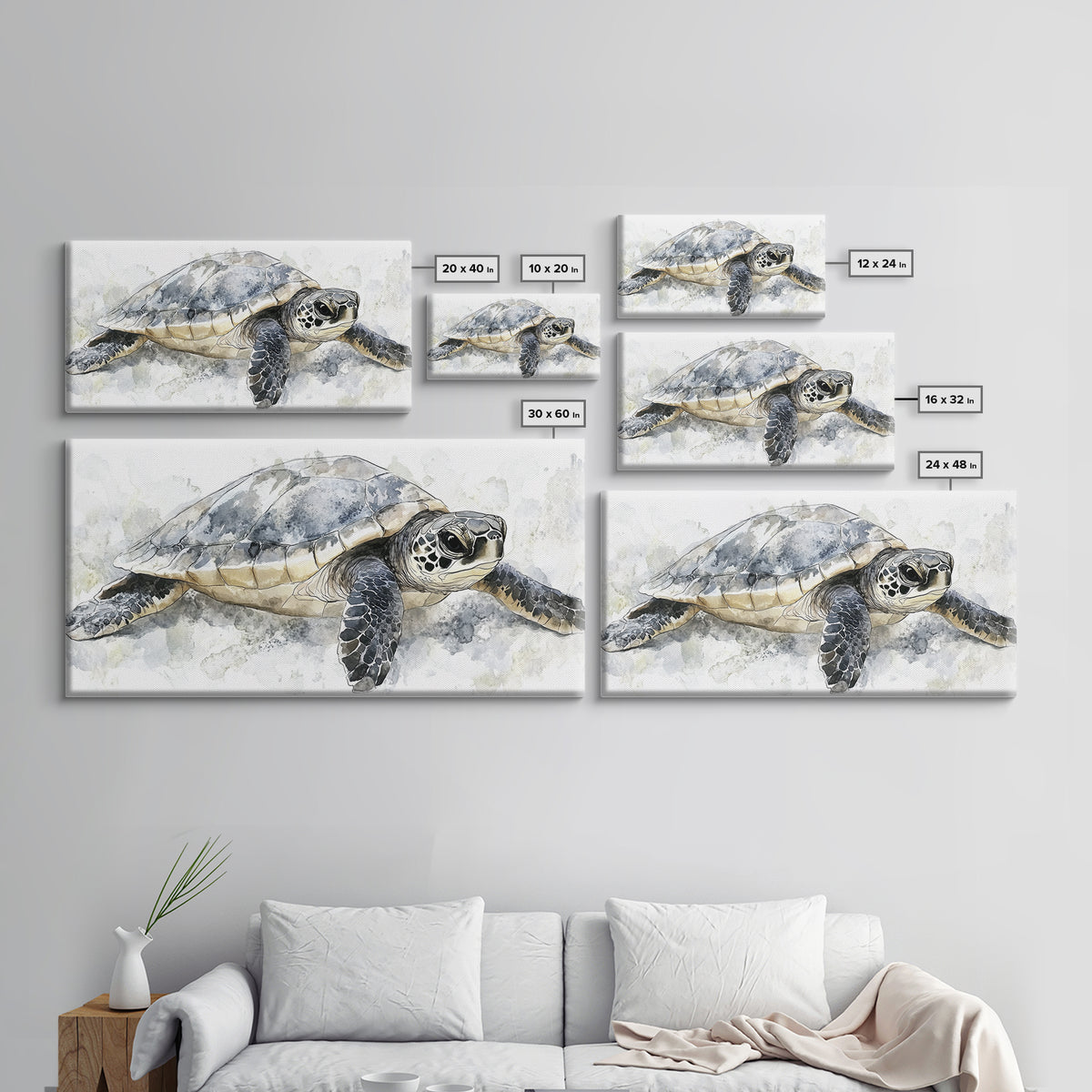 Realistic Sea Turtle Swimming Canvas Print, Coastal Wall Art, Ocean Animal Decor, Beach House Art Print, Gift For Sea Lovers