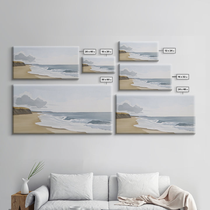 Quiet Shoreline With Rolling Waves Canvas Print, Minimalist Coastal Wall Art, Serene Beach Decor, Neutral Living Room Wall Art