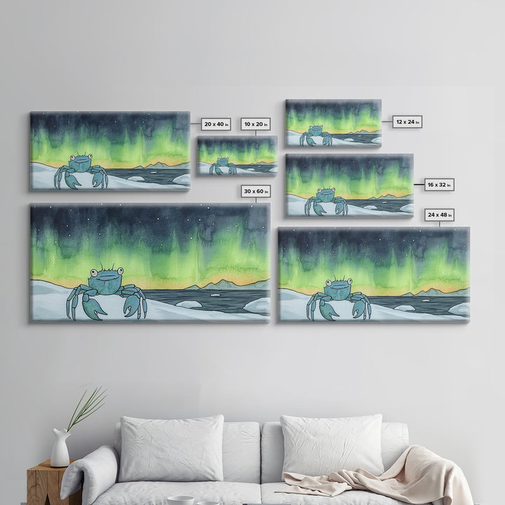 Blue Crab Under Green Aurora Wall Art, Coastal Animal Print, Ocean Nursery Decor, Whimsical Bathroom Wall Decor Gift For Her