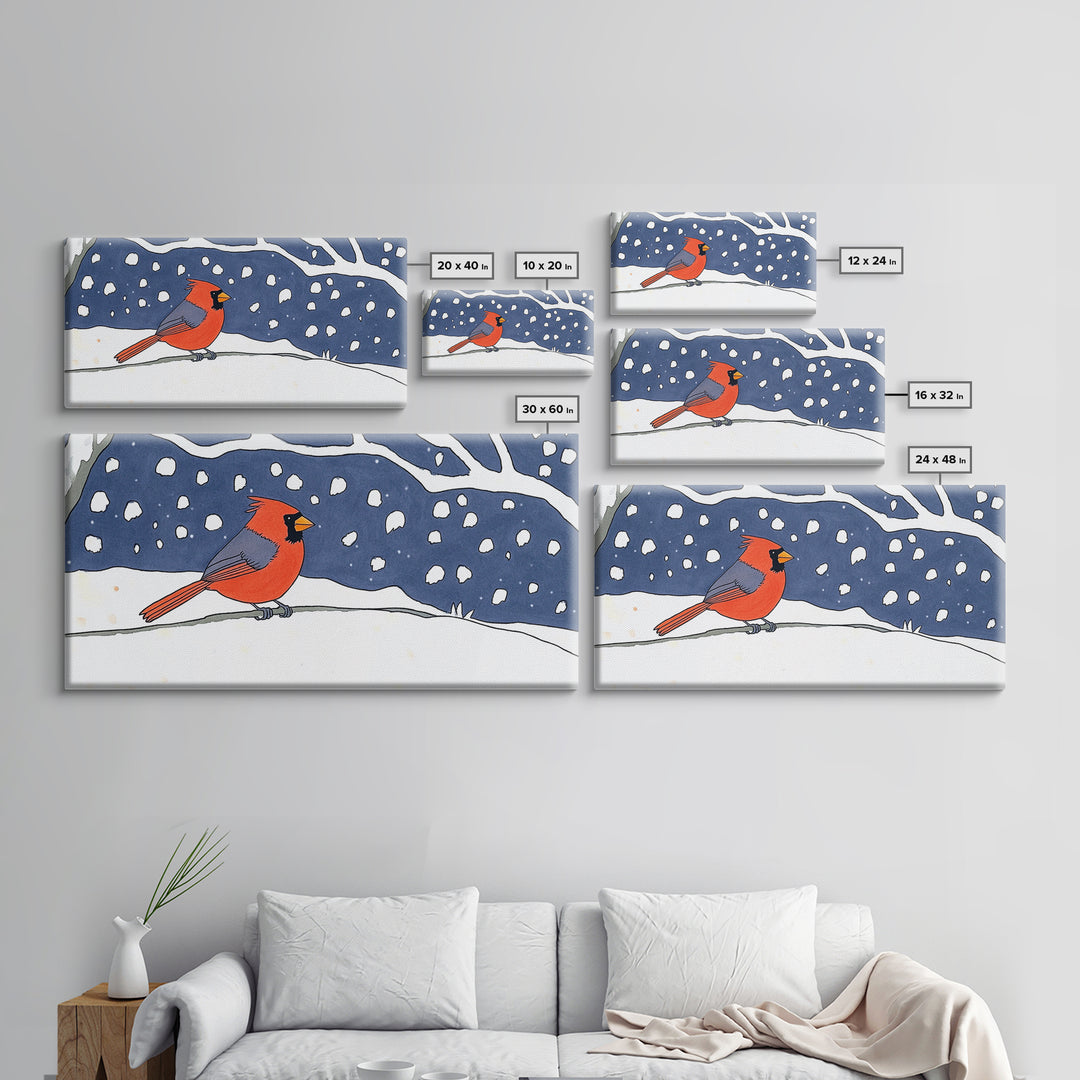 Red Cardinal In Snowy Night Wall Art, Winter Bird Print, Woodland Nursery Decor, Rustic Farmhouse Wall Decor Gift For Her